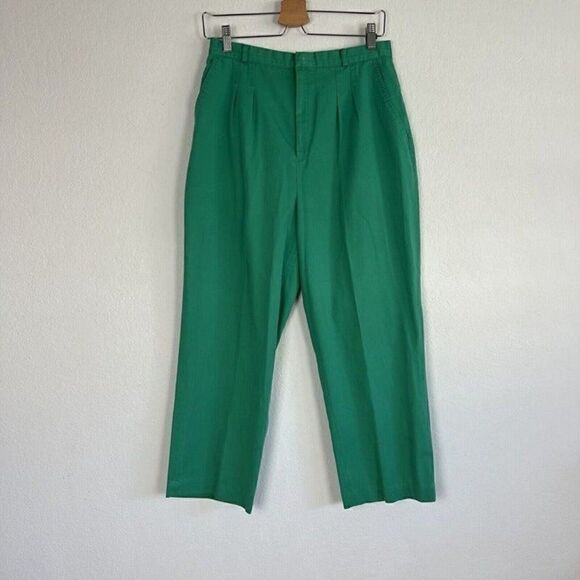 H.W Straight Leg Womens Green Vintage 70s Pleated Trouser Pants Size 14 - Picture 1 of 10